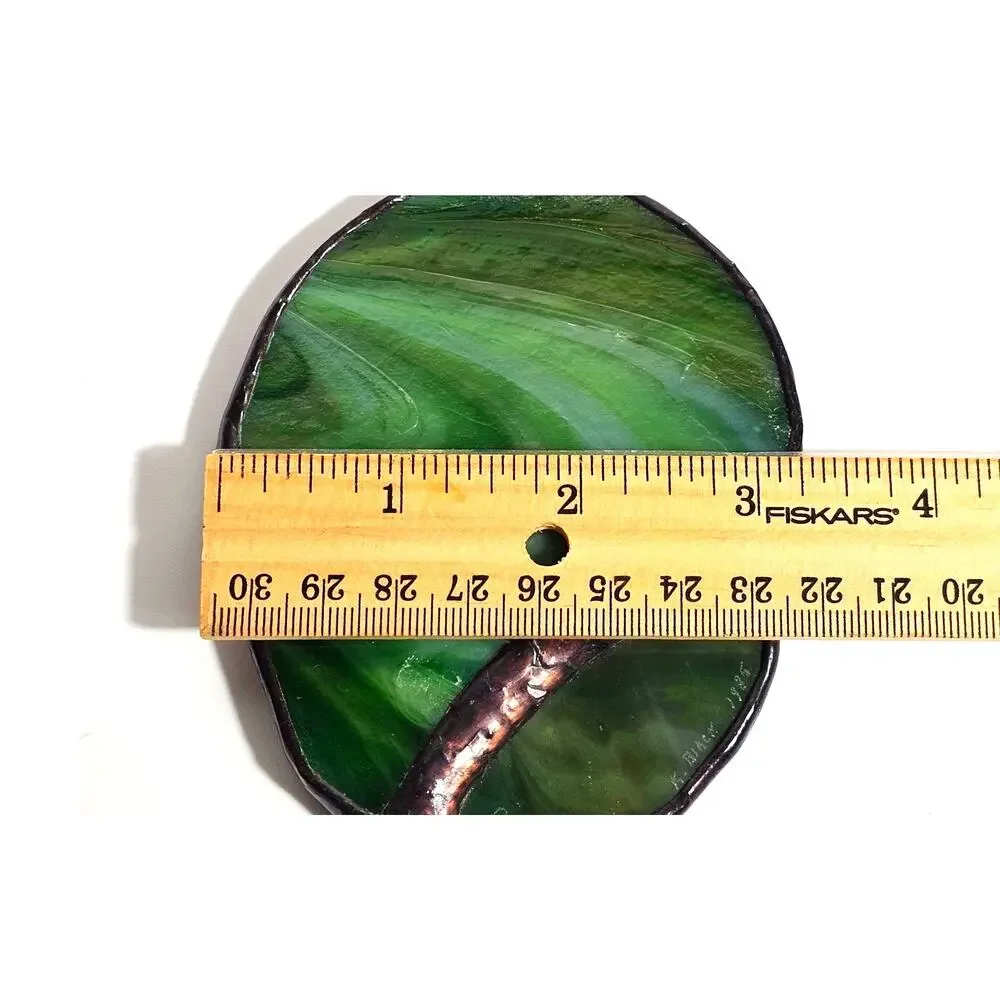 Vintage Hand Palm Vanity Mirror Green Stained Glass 70s